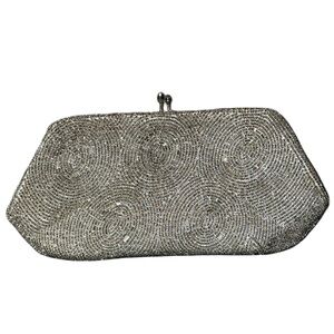 Silver Glass Beaded Spiral-Detail Evening Clutch bag made in Japan darling 8x4